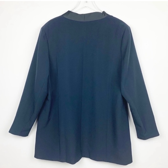 ASOS Longline Navy Blue and Black Trim Tuxedo Open Jacket Size 18 - Picture 2 of 5